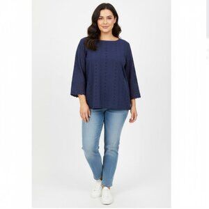 New GAP size XXL Navy Clip Dot Embroidered Eyelet Feminine Blouse Elegant